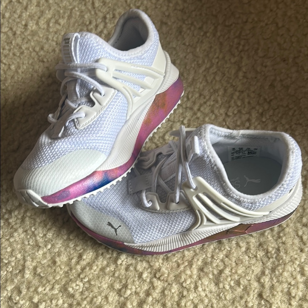 Puma Kids White and Pink Athletic Shoes